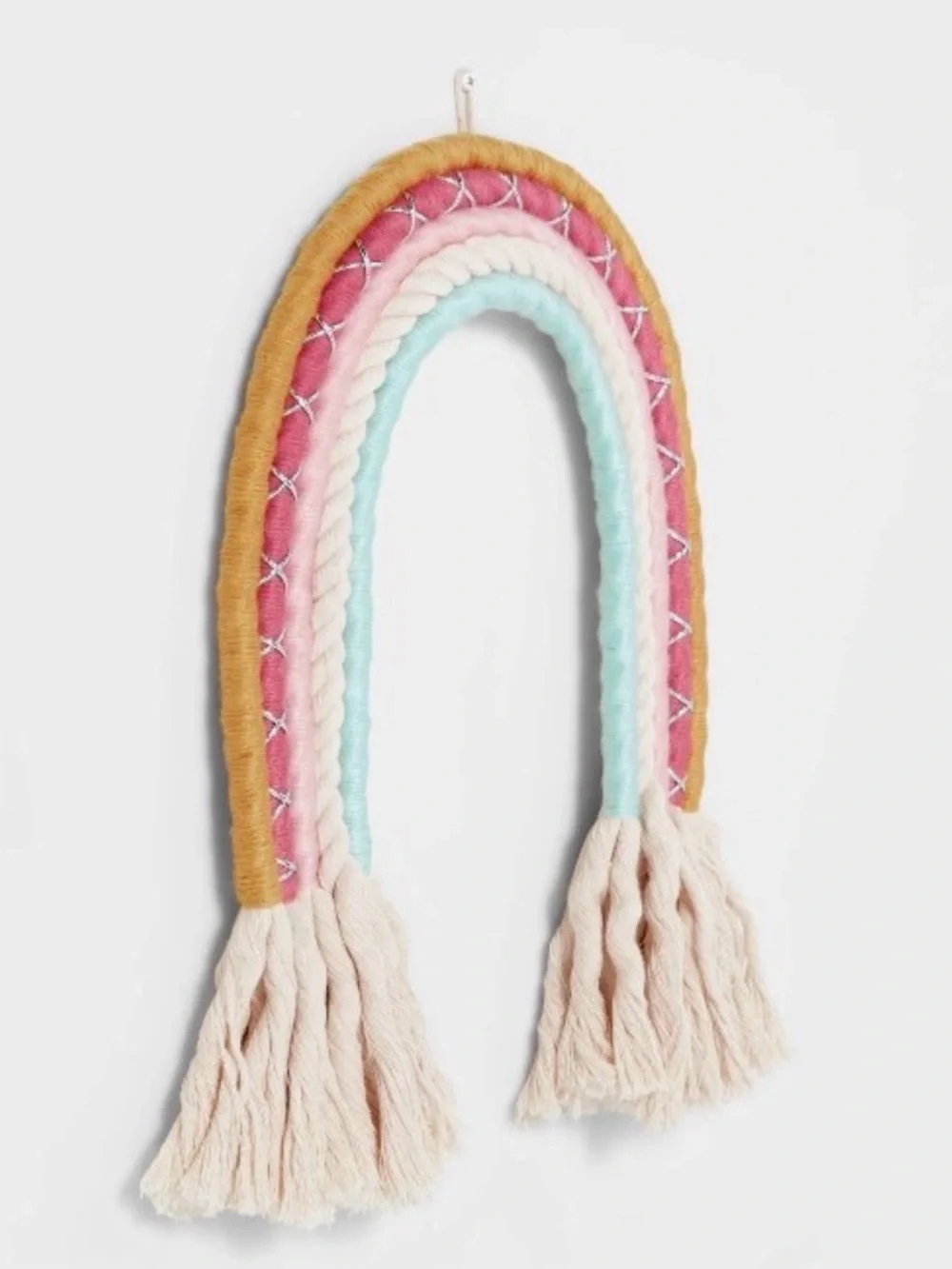 Rainbow Nursery Macrame Wall Hanging with Tassels, Boho Multicolor Decor